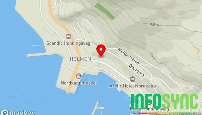 kart over Accountor Nordkapp Regnskapsfirma, Regnskapskontor, Bedriftsøkonomiske tjenester, Autorisert regnskapsfører, Rådgiver, Inkasso, Inkassobyrå, Økonomisk planlegger, Skatterådgivning i Honningsvåg