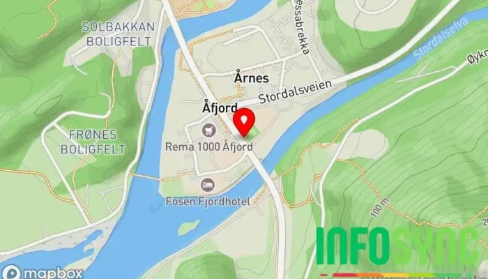 kart over Åfjord skysstasjon Bussholdeplass i Åfjord