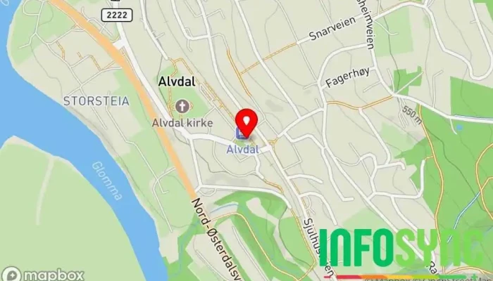 kart over Alvdal Kollektivholdeplass, Bussholdeplass, Jernbanestasjon i Alvdal