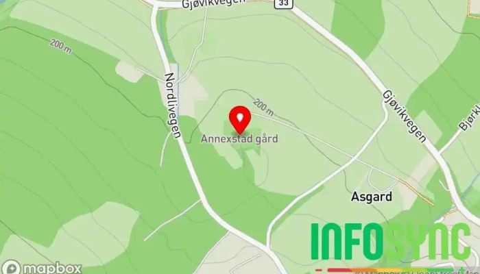 kart over Annexstad Gård Bryllupslokale, Losji i Nordre Toten