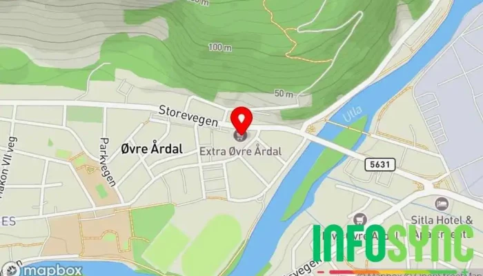 kart over Årdal Taxi Taxiselskap i Øvre Årdal