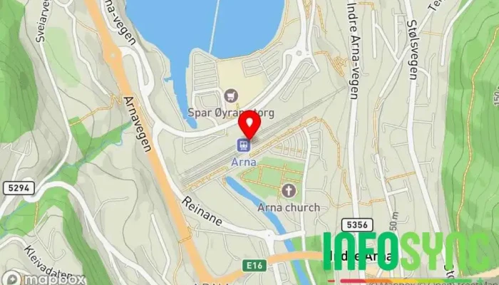 kart over Arna stasjon Jernbanestasjon i Indre Arna
