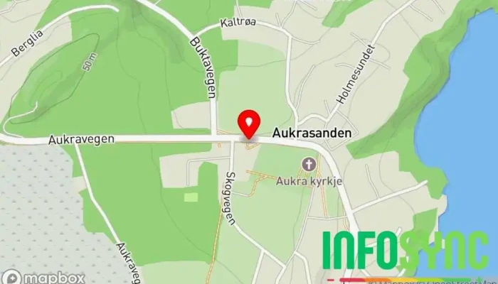 kart over Aukra kirke Bussholdeplass i Aukra