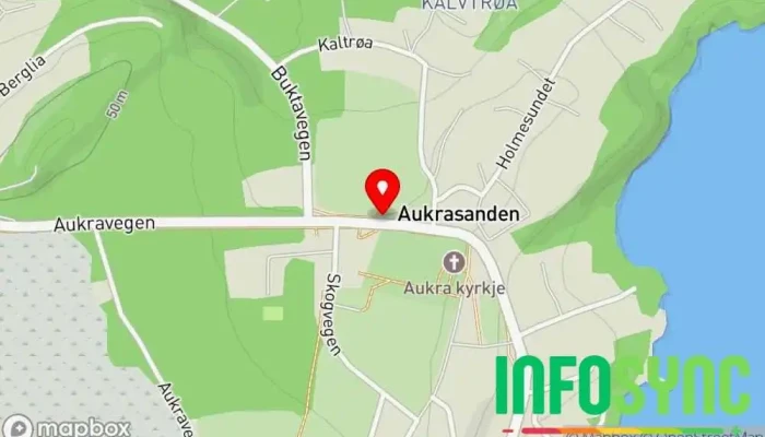 kart over Aukra kirke Bussholdeplass i Aukra