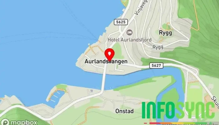 kart over Aurland Kommune Offentlig kontor, Kommunalt arbeidskontor, Kommunalt kontor i Aurland