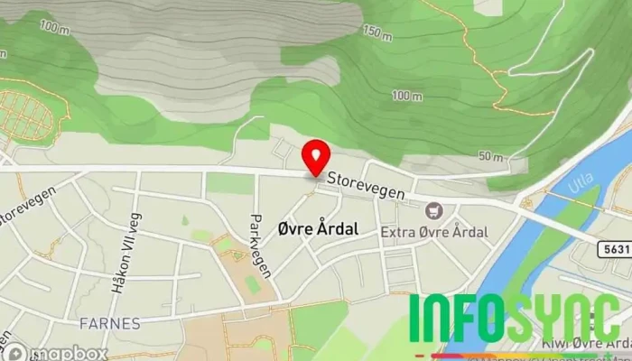 kart over Azets Årdal Regnskapskontor, Bedriftsrådgivning, Programvareselskap i Øvre Årdal