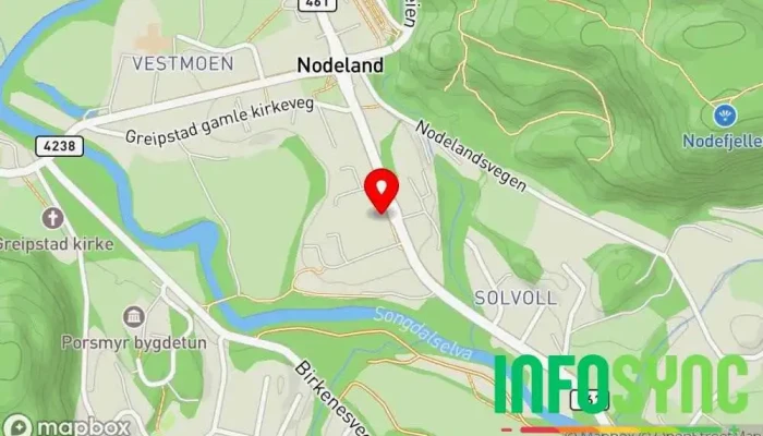 kart over Barneverntjenesten Songdalen og Søgne  i Nodeland