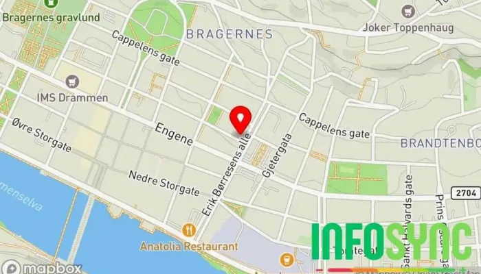 kart over Berg-Hansen Drammen Reisebyrå i Drammen
