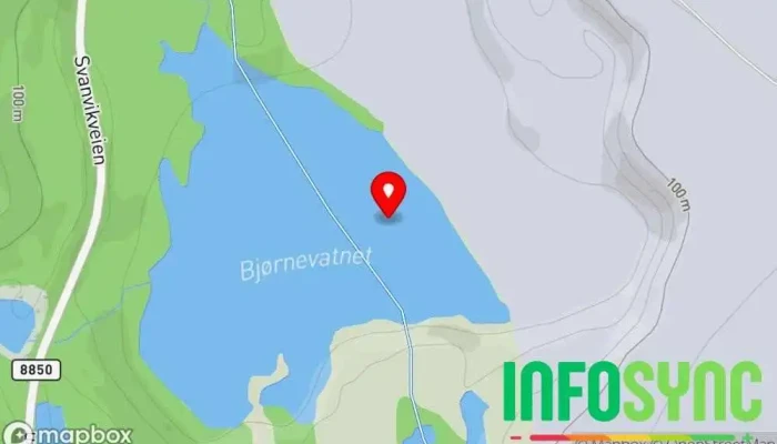 kart over Bjørnevatnet Innsjø i Bjørnevatn