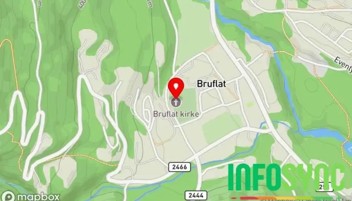 kart over Bruflat kyrkje Kirke i Etnedal