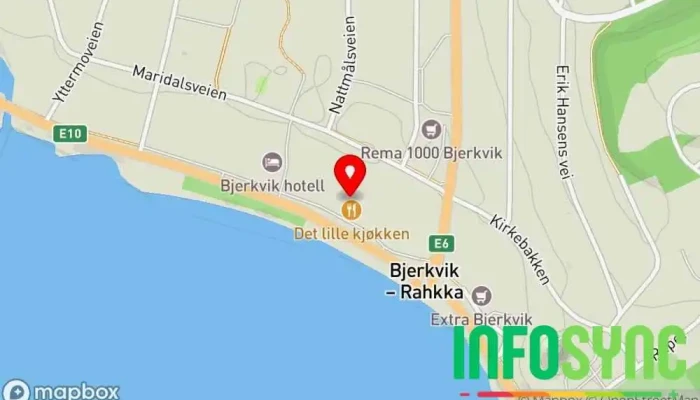 kart over Det Lille Kjøkken Restaurant 🍔 🍕 Restaurant, Kaffebar, Hamburgerrestaurant, Iskremkiosk, Pizzarestaurant i Bjerkvik
