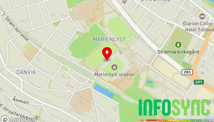 kart over Drammen Bandy Hovedkontor i Drammen