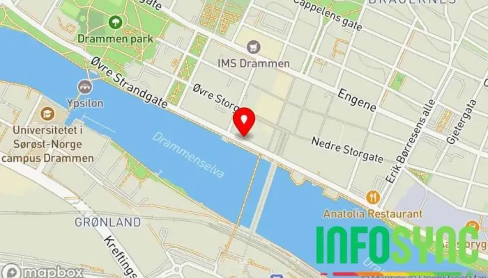 kart over Drammen DPS Psykiatrisk sykehus i Drammen