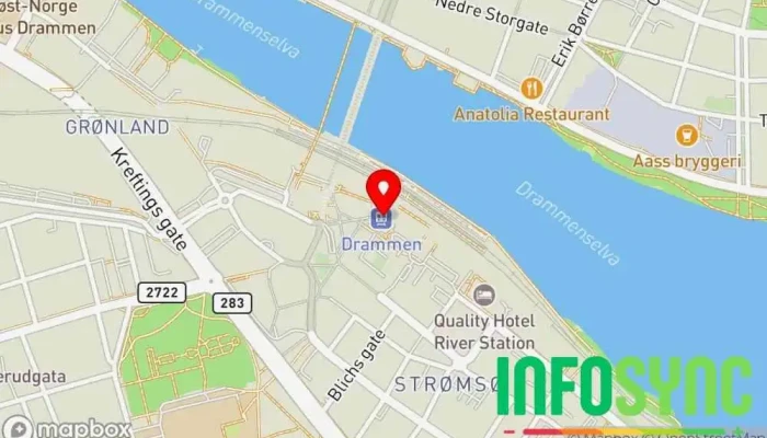 kart over Drammen stasjon Jernbanetjenester i Drammen