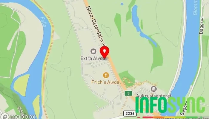 kart over Eviny-ladestasjon Ladestasjon for elektriske biler i Alvdal