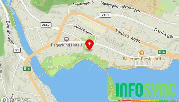 kart over Familievernkontoret Innlandet Vest, avd. Valdres Familierådgivning i Fagernes