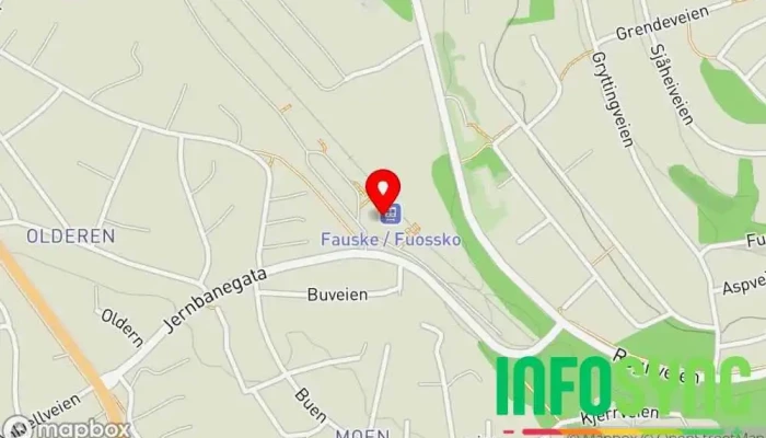 kart over Fauske stasjon Jernbanestasjon i Fauske