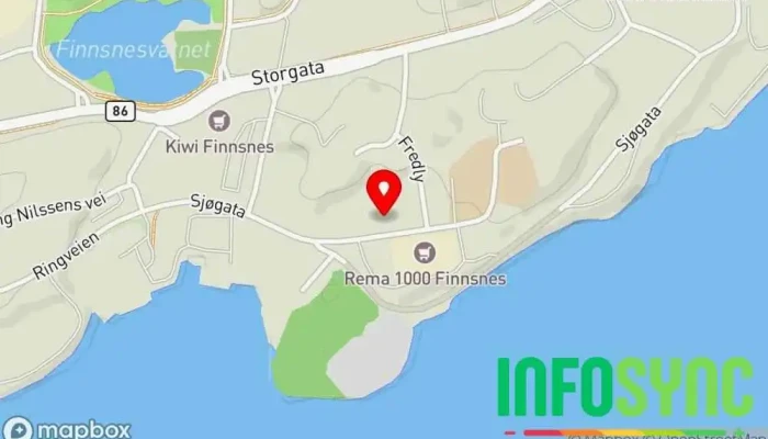 kart over Finnsnestunet Boligblokk i Finnsnes