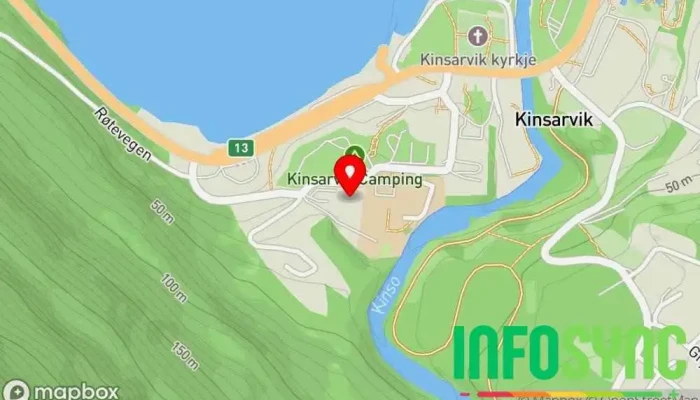 kart over FjordaBua (Kinsarvik Camping) Kiosk, Restaurant, Campingplass i Kinsarvik