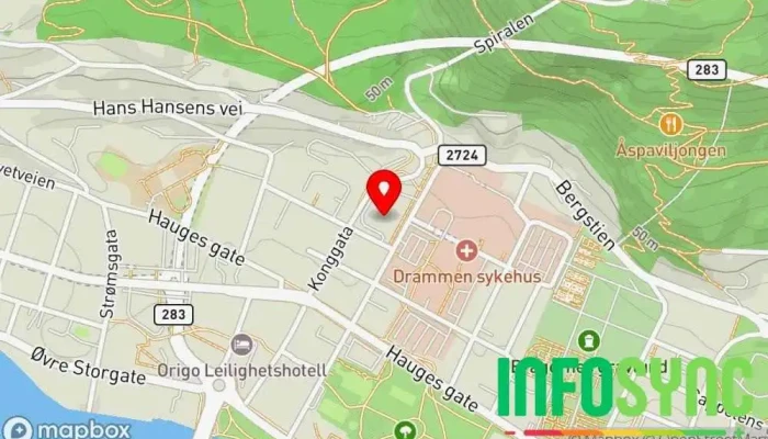 kart over Forsyningsblokka/Brystdiagnostisk senter, Vestre Viken Sykehus i Drammen