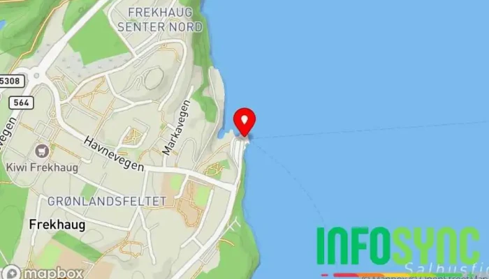kart over Frekhaug kai Fergeterminal i Frekhaug