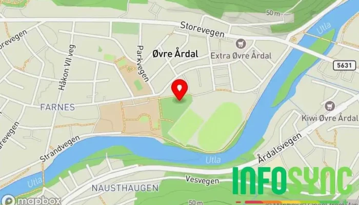 kart over Friluftsbad  i Øvre Årdal