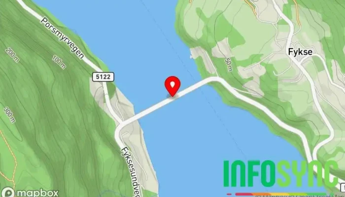 kart over Fyksesund Bridge Bro i Øystese