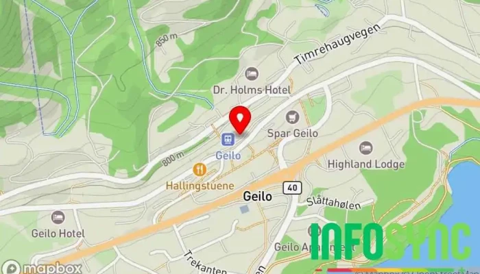 kart over Geilo stasjon Jernbanestasjon, Bussholdeplass, Kollektivholdeplass i Geilo