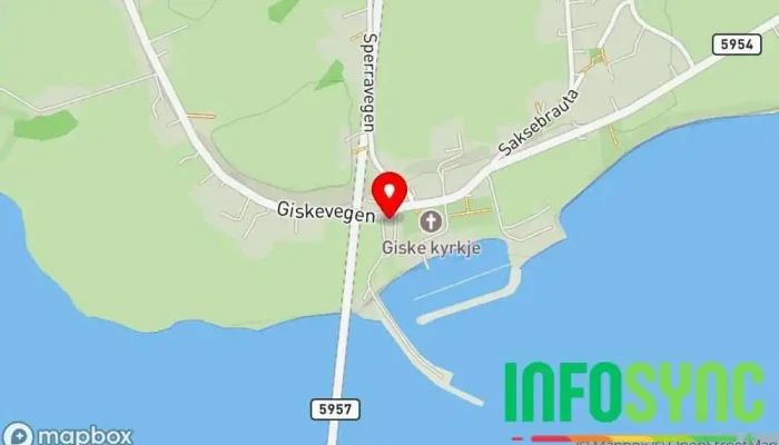 kart over Giske kyrkje Bussholdeplass i Giske