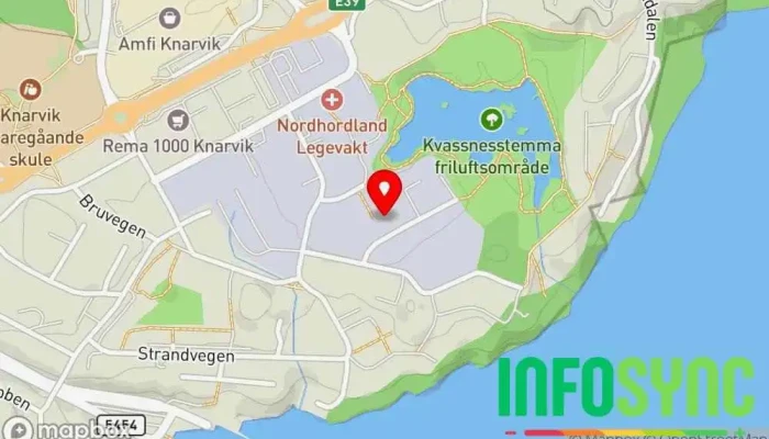 kart over Gjenbruksbutikken Knarvik Industri og Miljø AS Butikk med utstyr til hjemmet i Isdalstø