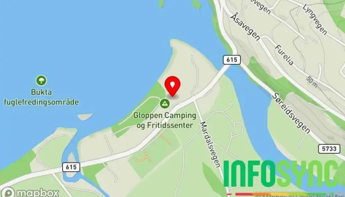 kart over Gloppen Camping & Fritidssenter Campingplass, Hytteutleie, Ferieleilighet i Sandane