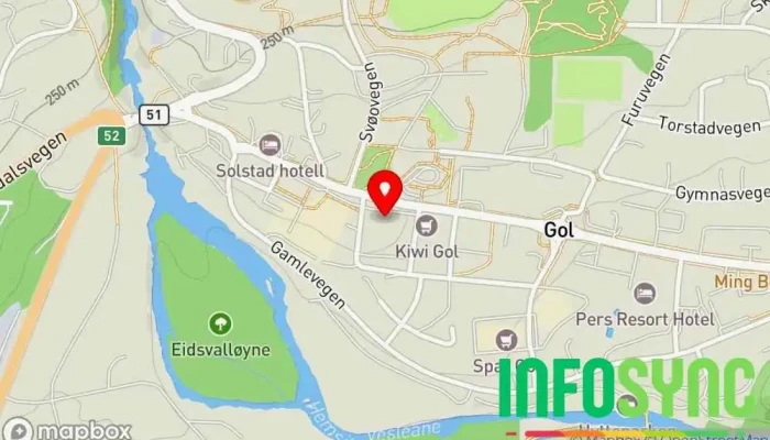 kart over Gol Turistkontor Turistinformasjon, Sykkelutleie, Utstyrsutleie, Kartbutikk, Museum, Suvenirbutikk i Gol