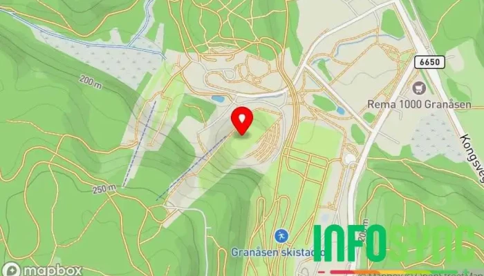 kart over Granåsen Hoppbakke i Trondheim