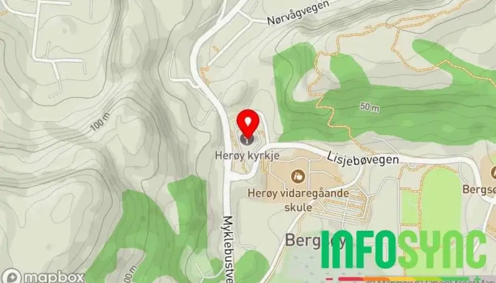 kart over Herøy kyrkje Kirke, Turistattraksjon i Fosnavåg