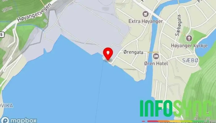 kart over Høyanger kai Fergeterminal i Høyanger