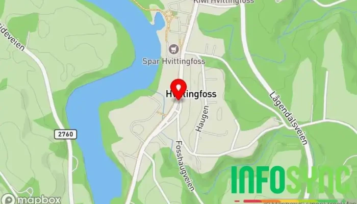 kart over Hvittingfoss sentrum Bussholdeplass i Hvittingfoss