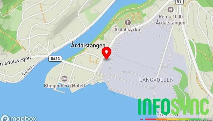 kart over Hydro Aluminium AS avd Årdal Carbonverk Steinbrudd i Årdalstangen