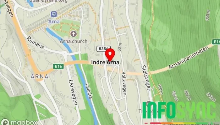 kart over Indre Arna Indremisjon  i Bergen