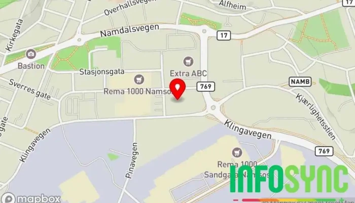 kart over Innovasjon Namdal - iNam (Tidligere Namdalshagen AS) Næringspark i Namsos