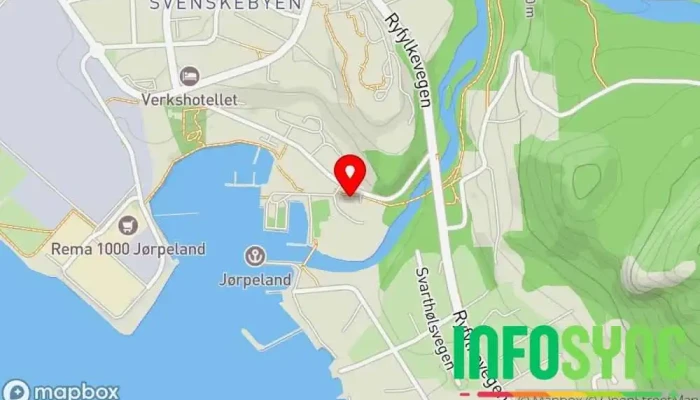 kart over Jørpelands Brug Selskapslokale i Jørpeland