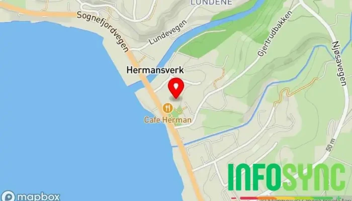 kart over KIWI Hermansverk Dagligvarebutikk i Leikanger