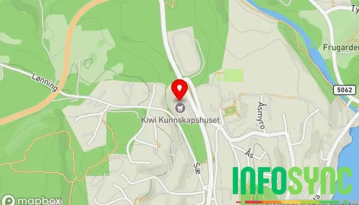 kart over KIWI Kunnskapshuset Dagligvarebutikk i Stord