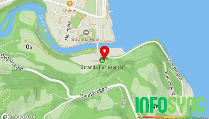 kart over Koie Losji, Bobilpark, Resorthotell, Campingplass i Stranda