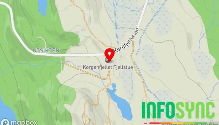 kart over Korgfjellet Fjellstue as Hotell, Hytteutleie, Restaurant med landlig mat, Restaurant med kjøttretter, Fjellhytte, Campingplass i Korgen