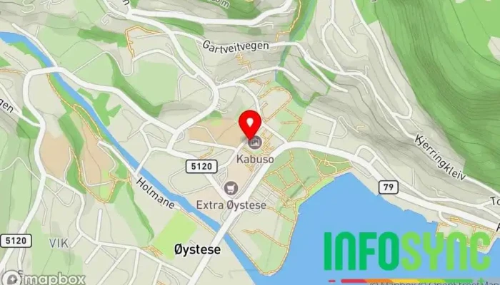 kart over Kunsthuset Kabuso Kunstsenter, Kunstkafé, Kafé, Konsertsal, Museum, Gavebutikk, Restaurant, Turistattraksjon i Øystese