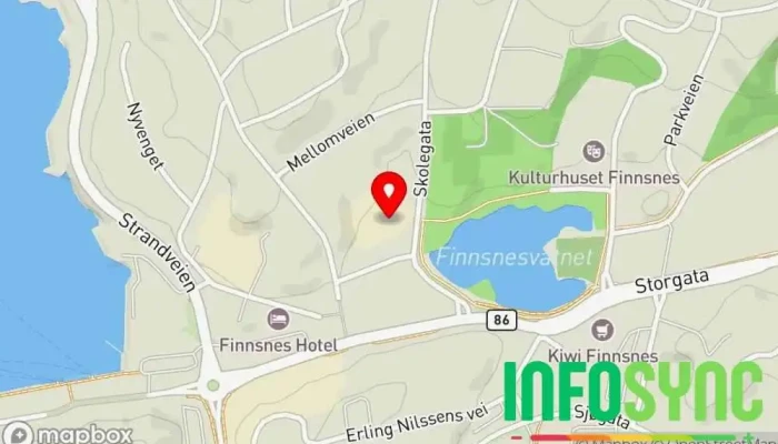 kart over Kvistad Eiendom AS Kjøpesenter, Kontorbygg, Storkiosk, Elektronikkbutikk i Finnsnes
