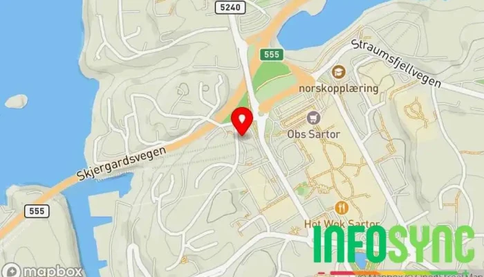 kart over Låssenteret Heikki Bruvik Sotra Låsesmed, Nøkkelkopiering, Leverandør av sikkerhetssystemer i Straume