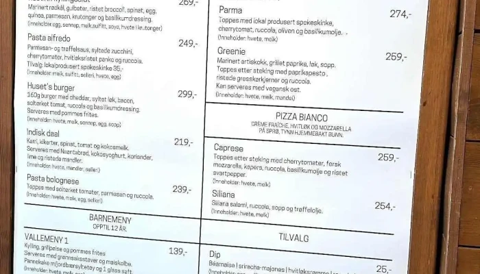 Lodgen Spiseri -  Meny - Hemsedal