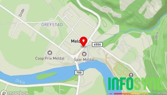 kart over Meldal sentrum Transportknutepunkt i Meldal