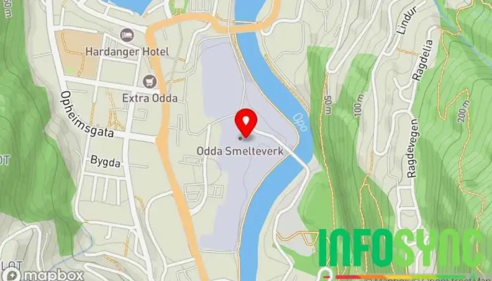 kart over Næringshagen i Ullensvang AS. Gründer, Innovasjon, Etablererveiledning, Forretningsutvikling Ideell organisasjon i Odda